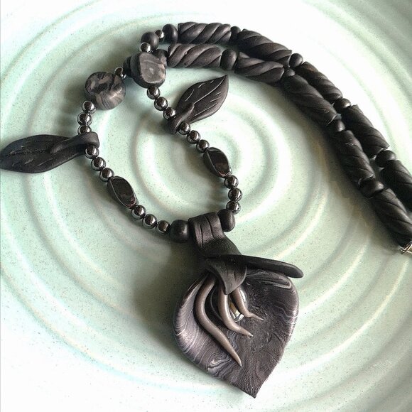 Unique One-of-a-kind Healing Hematite Statement Necklace - Picture 11 of 13